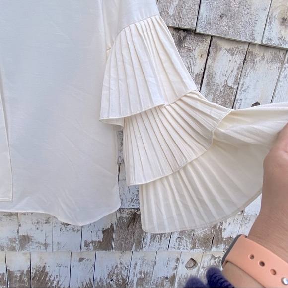 INA Ruffles Bell Pleated Sleeves Bow Tie Neckline Blouse - Picture 5 of 7